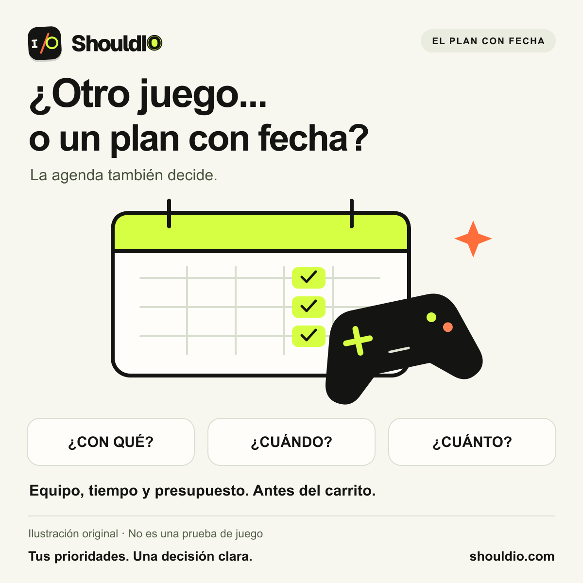 Calendario original de ShouldIO con tres noches de juego y un mando.